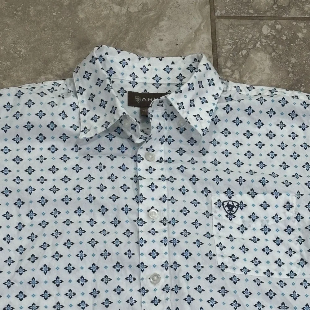 Ariat Boys Perseus CAV Short Sleeve Button Down Shirt Blue White XL 18 10042695